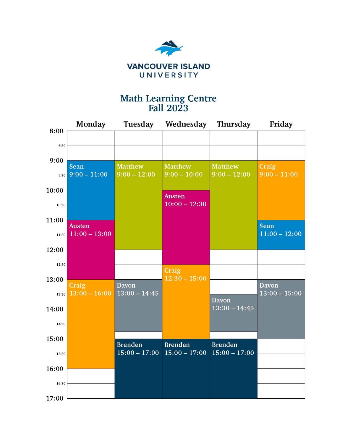 MLC Fall 2023 schedule Science and Technology Vancouver Island