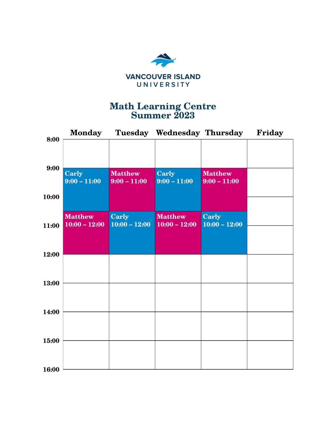 MLC Summer Schedule