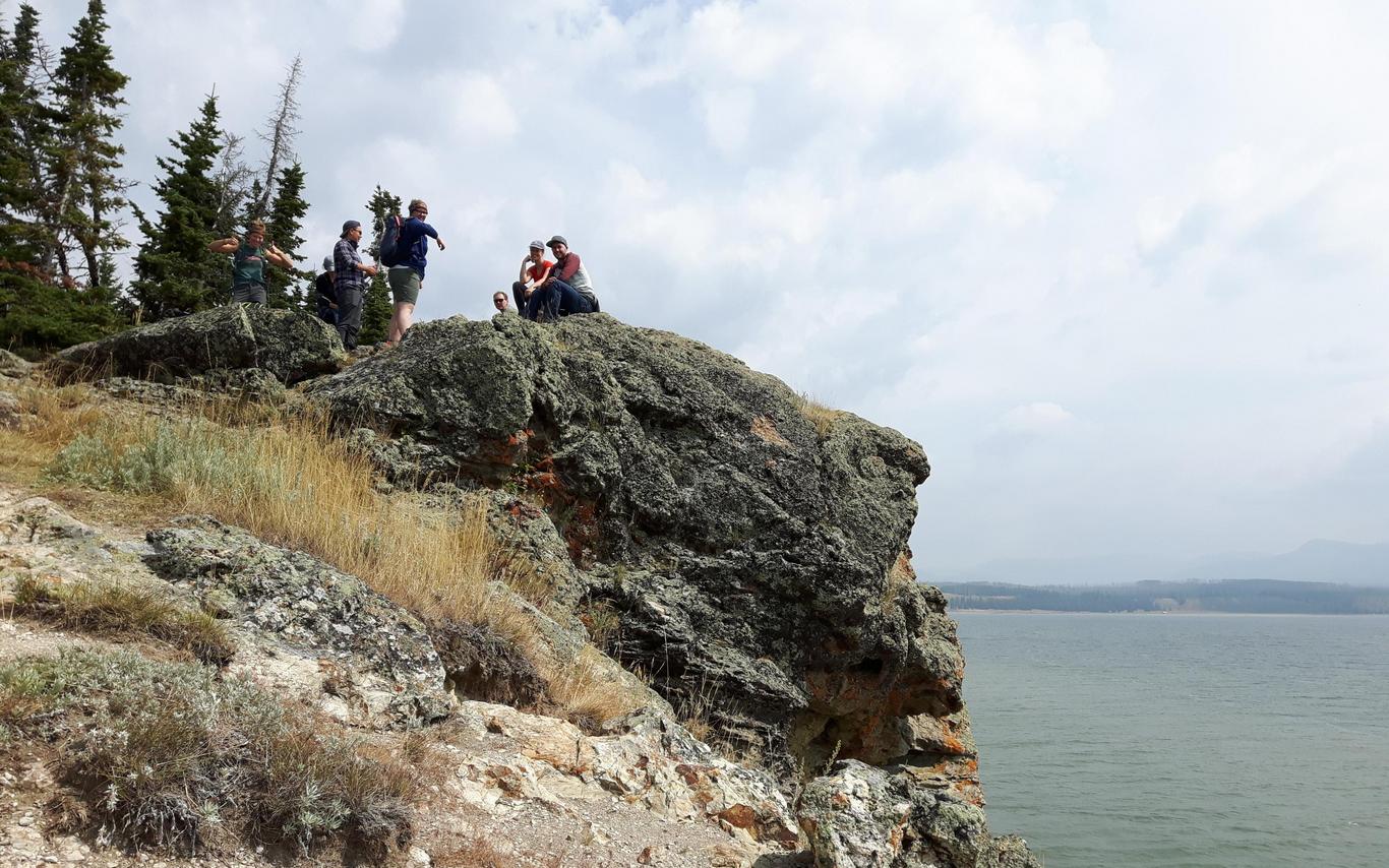 Students collaborating in the field on GEOL390 field school to Yellowstone